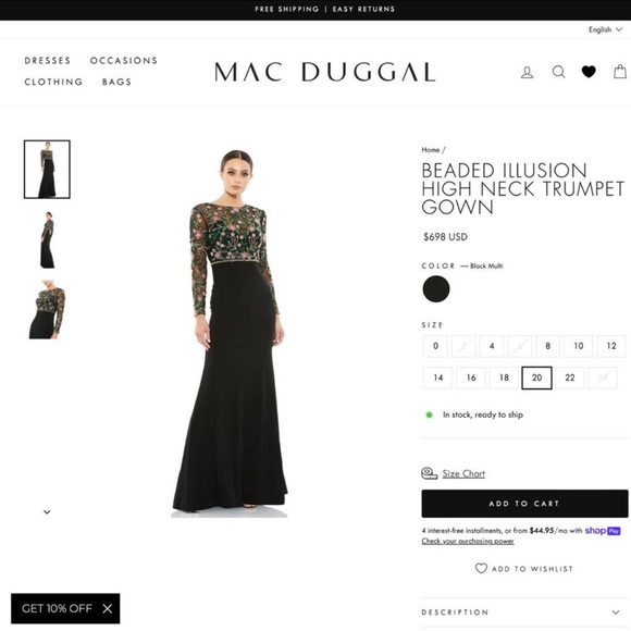 NWT Mac Duggal [ 10 ] 67870 Beaded Illusion High Neck Trumpet Gown Black - Picture 7 of 15